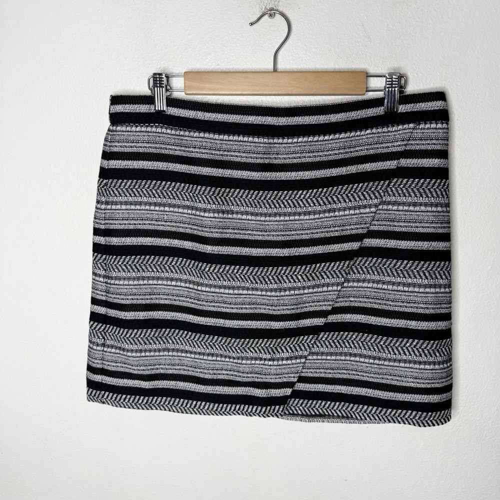 New J. Crew Tweed Faux Wrap Mini Skirt Black White Lined Women's‎ Size 10